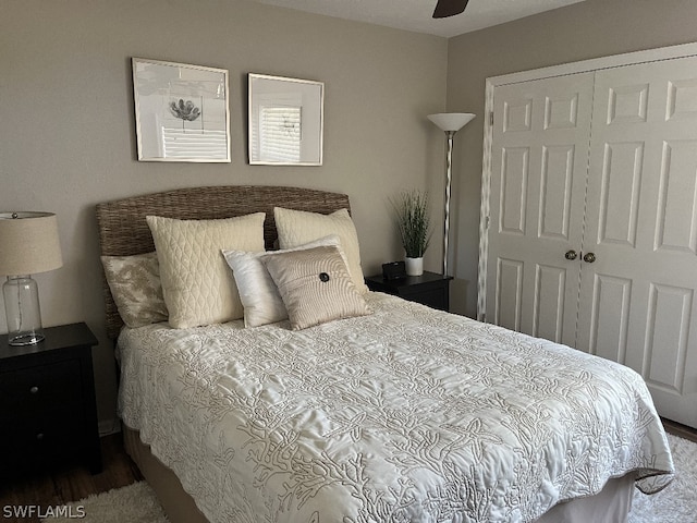 bedroom with a closet and ceiling fan