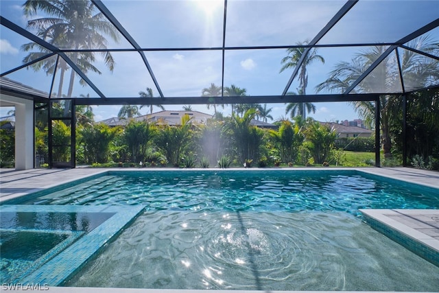 view of pool featuring a lanai