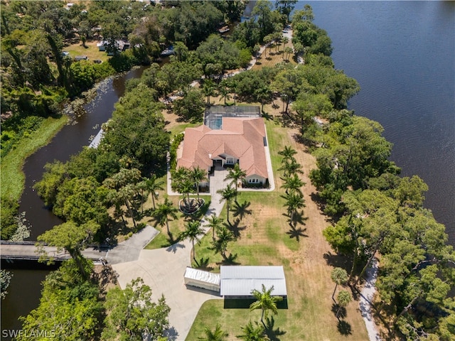 aerial view featuring a water view