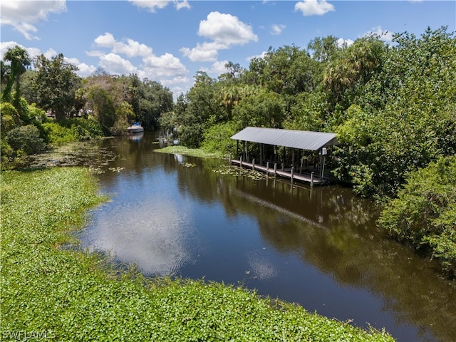 water view featuring a dock