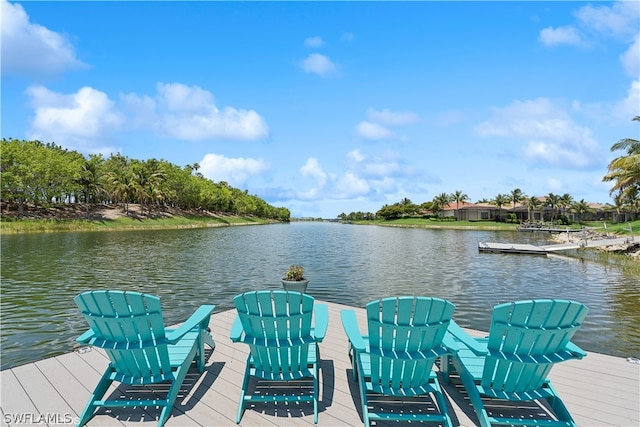 view of dock with a water view