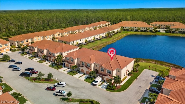 aerial view with a water view