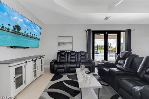 living room featuring french doors