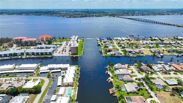 aerial view with a water view