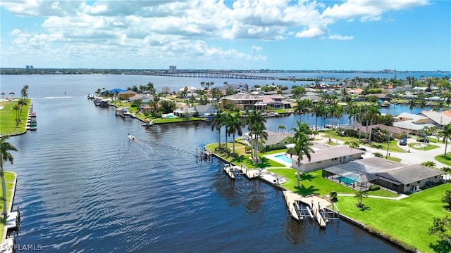 aerial view with a water view