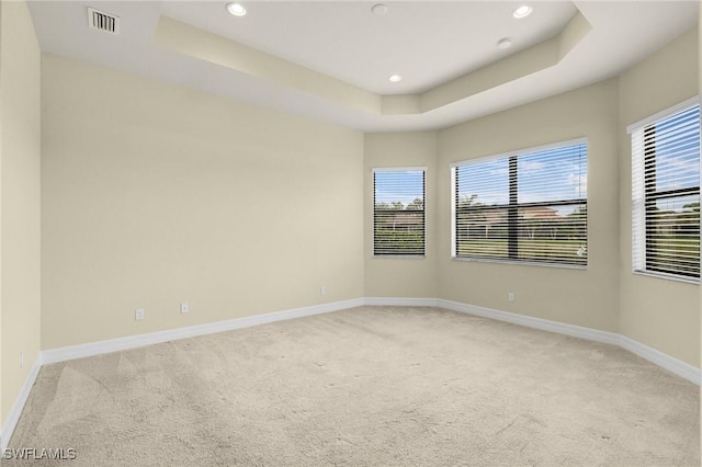 11643 Meadowrun Cir, Fort Myers, FL 33913 - empty room with a raised ceiling, light colored carpet, baseboards, recessed lighting, and plenty of natural light