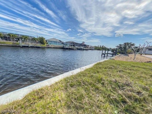 view of water feature with a boat dock