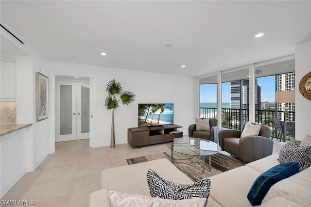 living room featuring light tile patterned floors