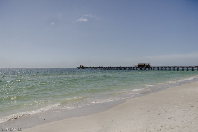 view of water feature with a beach view