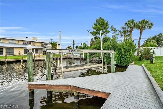 dock area with a water view