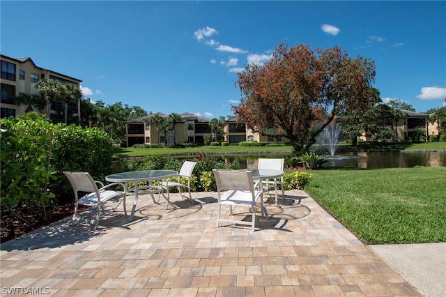 view of patio / terrace with a water view