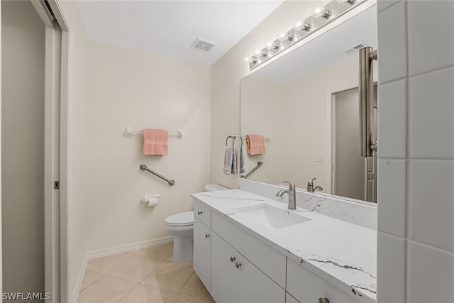 bathroom with tile flooring, vanity, and toilet