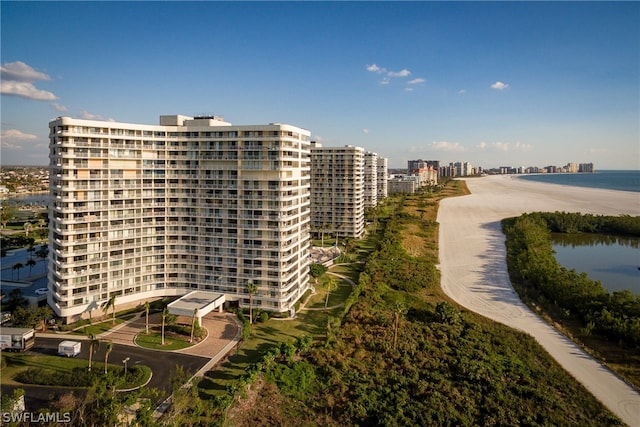 view of building exterior featuring a water view