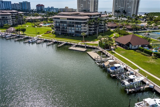 bird's eye view featuring a water view