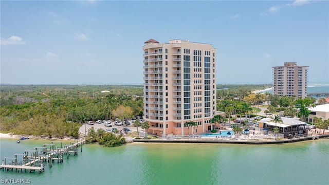 exterior space with a water view