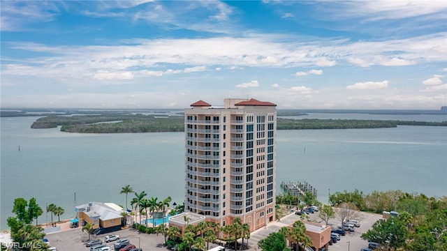 bird's eye view featuring a water view