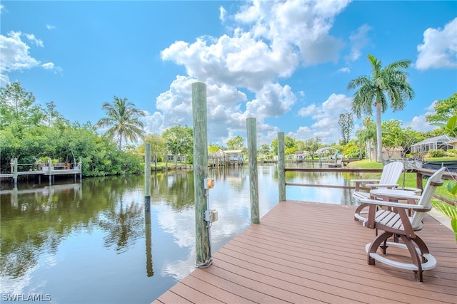 view of dock with a water view