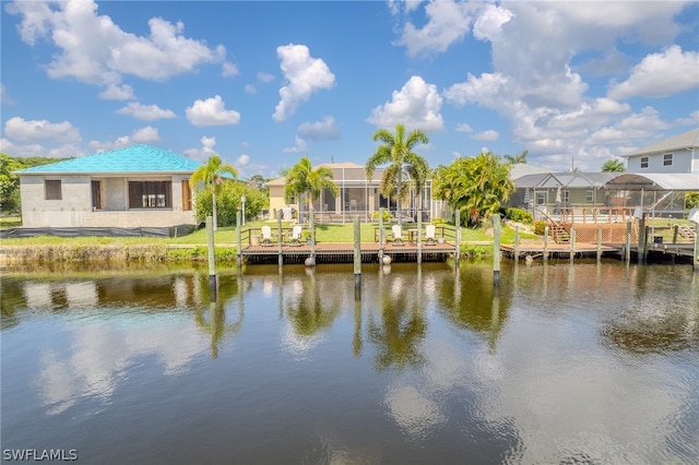 water view featuring a dock