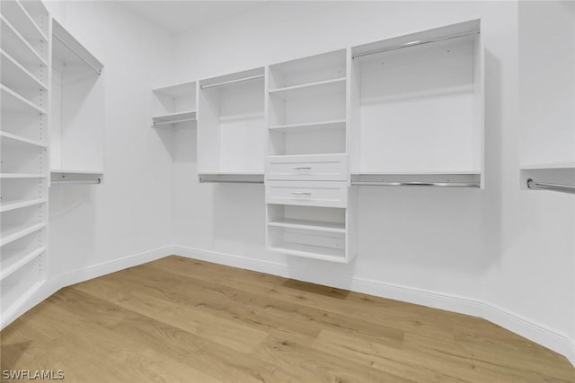 walk in closet with wood finished floors