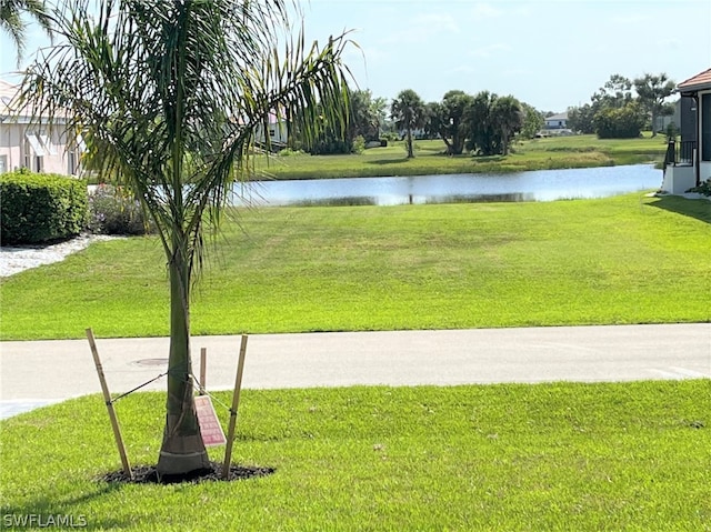 view of nearby features featuring a water view and a yard