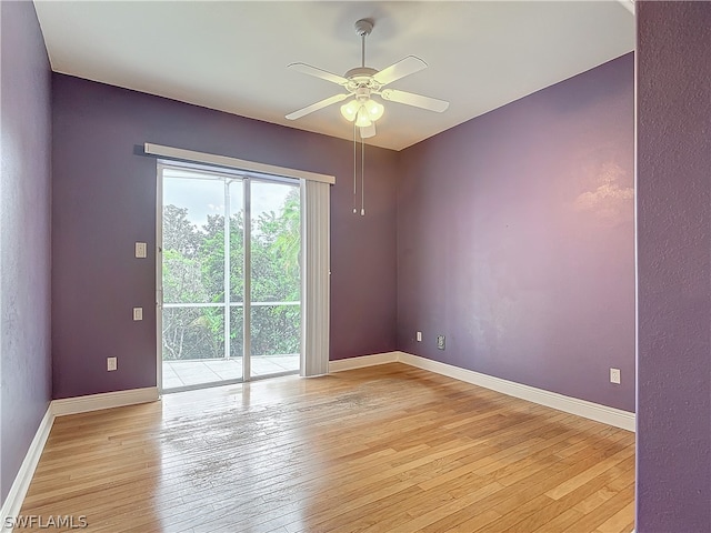 unfurnished room featuring ceiling fan and light hardwood / wood-style floors