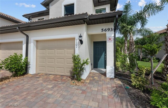 exterior space with a garage