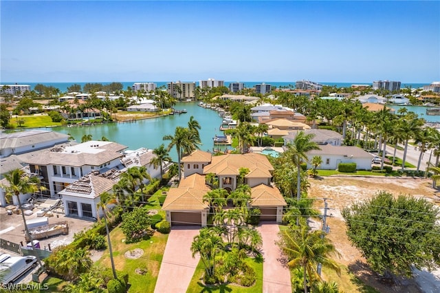 bird's eye view featuring a water view