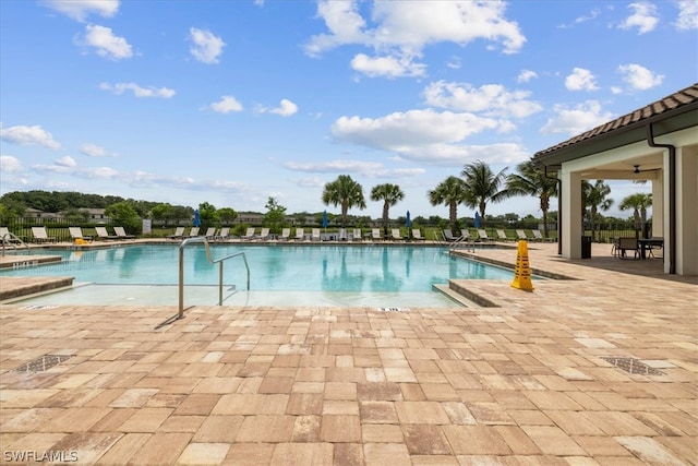 view of pool featuring a patio