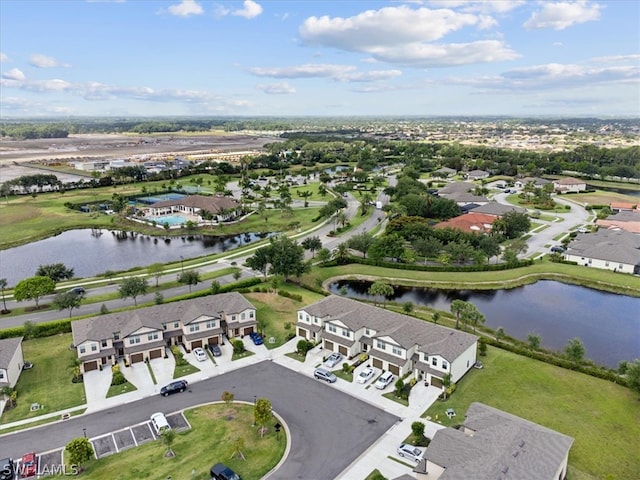 aerial view with a water view