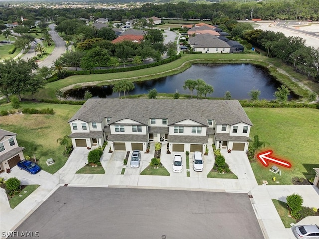 bird's eye view featuring a water view