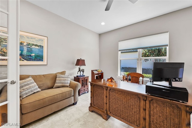 office area featuring ceiling fan