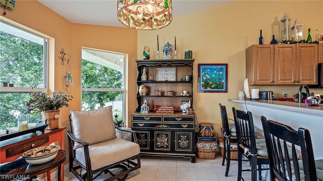 interior space featuring an inviting chandelier