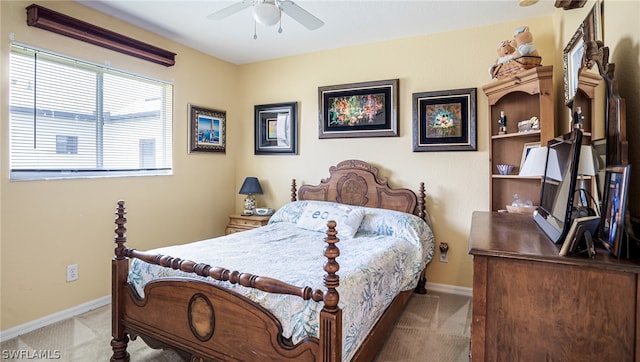 bedroom featuring carpet and ceiling fan