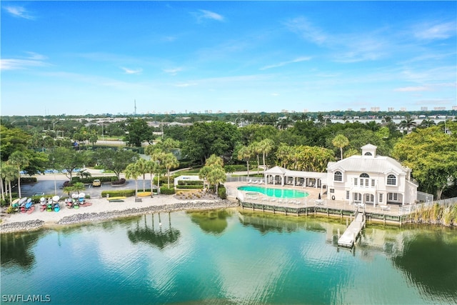 aerial view with a water view