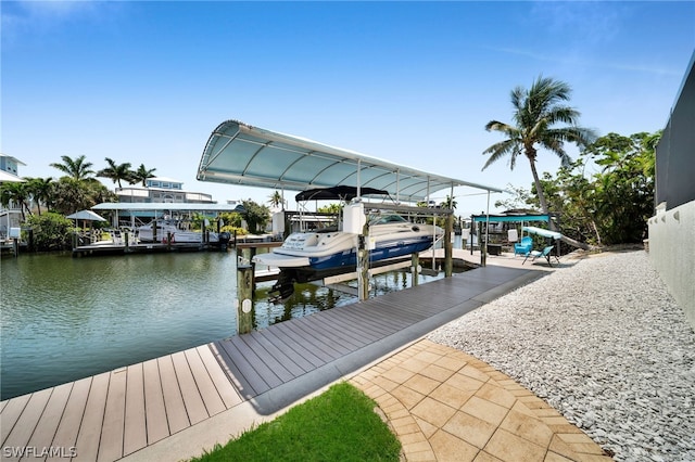 view of dock with a water view