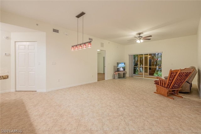 unfurnished room with tile flooring and ceiling fan