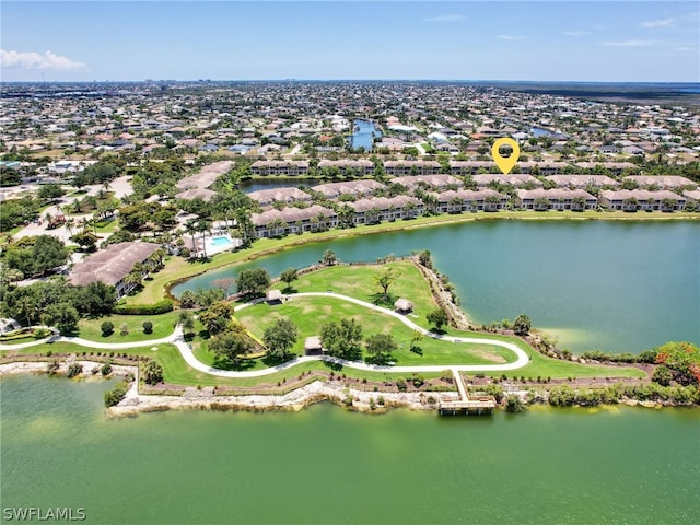 aerial view featuring a water view