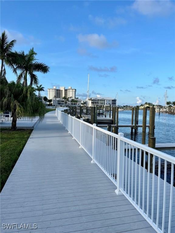 view of dock with a water view