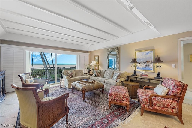 living room featuring light tile patterned flooring