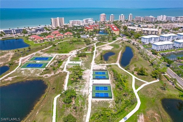 aerial view featuring a water view