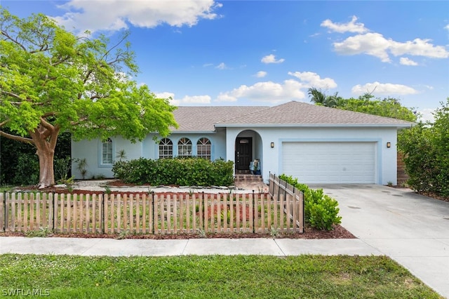 ranch-style home with a garage