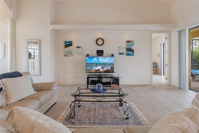 view of tiled living room