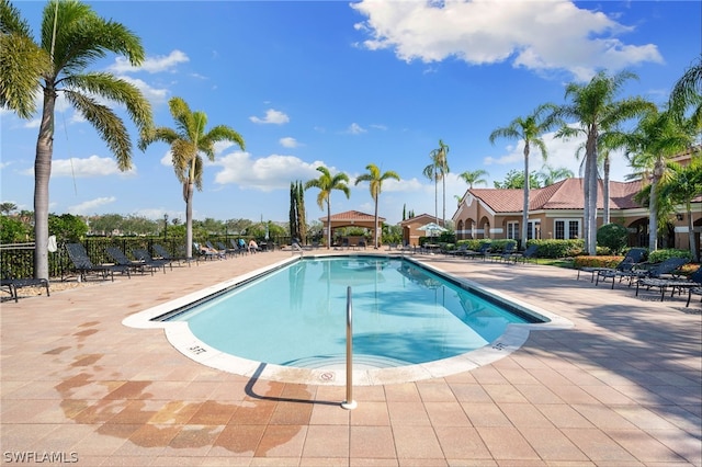 view of pool featuring a patio