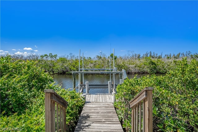 view of dock featuring a water view