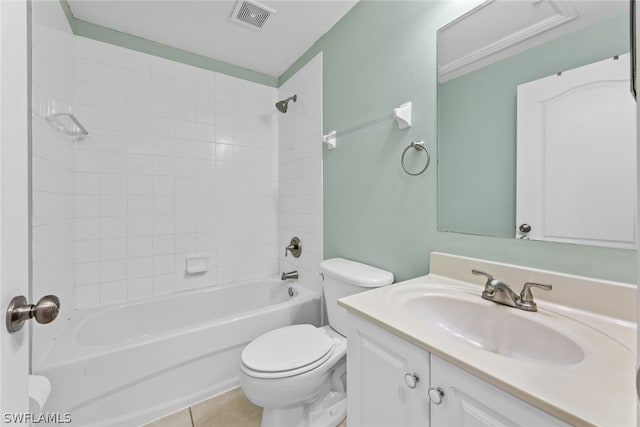 full bathroom with tile patterned flooring, vanity, washtub / shower combination, and toilet