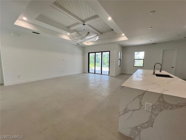 spare room with a raised ceiling and sink