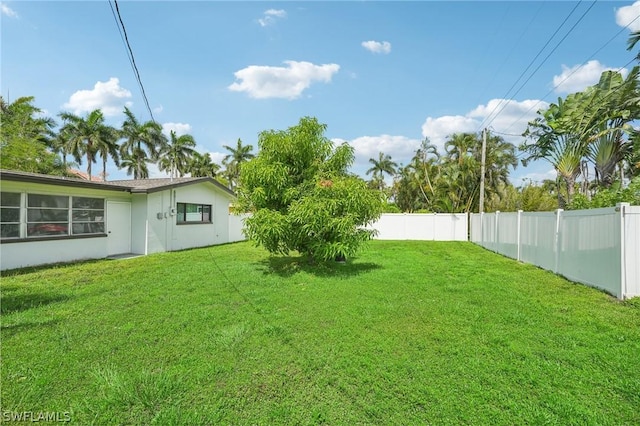 view of yard with a fenced backyard