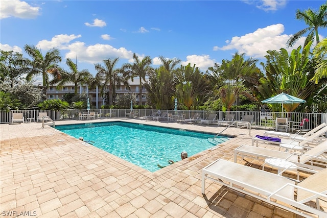 view of swimming pool with a patio