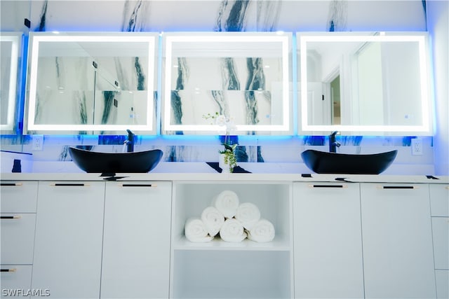 bar featuring white cabinets, tasteful backsplash, and sink