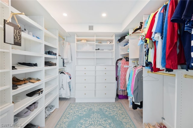 walk in closet with light wood-type flooring